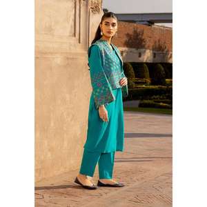 เสื้อแจ็คเก็ตครอปปักลาย Khaddar สีเขียวอมฟ้าสำหรับผู้หญิง สไตล์โบฮีเมียน พร้อมโลโก้สั่งทำพิเศษ เสื้อโค้ทหนังเย็บลายแบบกลับด้านได้ ย้อมสีสำหรับฤดูใบไม้ผลิและฤดูหนาว - Product Image 3