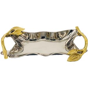 Vente chaude Écologique Rectangulaire Plat De Service Plateau Martelé Argent avec Or Métal Poignées Assiette Décorative Plateau pour La Maison - Product Image 3