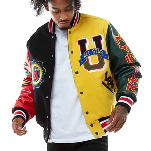 Chaqueta de béisbol universitaria de manga larga con estampado personalizado para hombre con cuello levantado diseño liso en blanco para invierno - Product Image 3