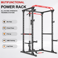 Cage de musculation multifonctionnelle compacte avec rack de squat et demi-rack, équipement gain de place robuste et triangulaire