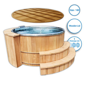 Jacuzzi autoportant en acier inoxydable 304 de 160 cm avec 1 lumière LED, couvercle en cèdre rouge et 1 escalier pour villa extérieure - Product Image 1