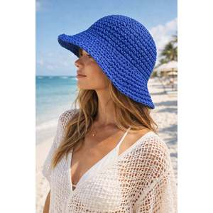 Royal Blue Imported Hand-Knitted Straw <b>Hat</b> Hsr2083 - Royal Blue - Product Image 3