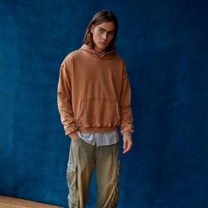 Personnalisé en détresse Vintage lavé à capuche pull lourd soleil fané teinture Streetwear 100% coton surdimensionné goutte épaule à capuche - Product Image 1