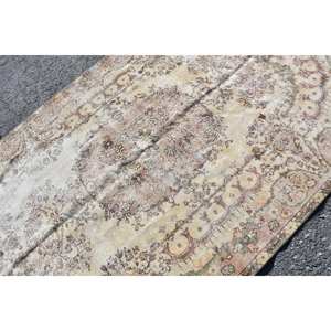 Tapis turc Vintage Beige Marron 5.9x10ft fait à la main en soie de bambou pour salon chambre ou couloir modèle de table d'appoint rectangulaire - Product Image 5