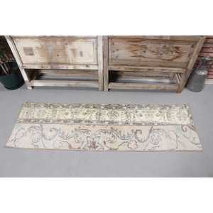 Turkish Vintage <b>Runner</b> Rug 1.6x5.2 ft, Brown <b>Green</b> Striped Wool Rug - Product Image 3