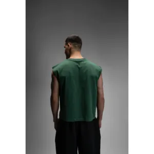 Men's Sleeveless O-Neck Casual Cropped Knitted Tank Top 180gsm 100% GOTS Certified Organic Cotton Pine <b>Green</b> Eco-Friendly Quick - Product Image 1