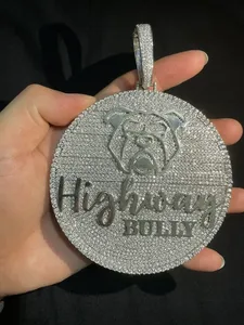 Colgante de Plata de Ley 925 de Hip Hop para hombre, Círculo de corte redondo totalmente helado con diamante de moissanita chapado en oro, estilo bonito - Product Image 2