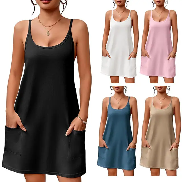 Vente en gros de vêtements de nuit pour femmes Chemise de nuit sans manches Robes de soirée en coton Vêtements de nuit Robes de nuit douces pour femmes