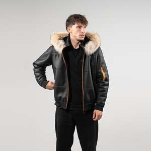 Veste en cuir à col en laine avec logo et design personnalisés disponibles aux prix de gros avec veste de style moderne pour hommes - Product Image 4