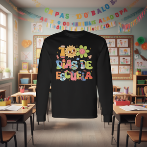 Camiseta de Manga Larga Feliz 100 Días de Escuela, Diseño Promocional en Español - Product Image 3