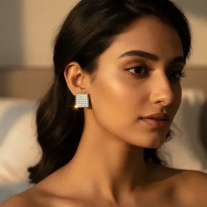 <b>925</b> <b>Silver</b> Square Cut Diamond Stud <b>Earrings</b> for Women - Product Image 1