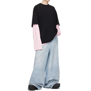 Jeans en denim bleu clair délavé en coton ample et tendance pour hommes, pantalon baggy - Product Image 5