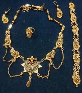 DDP classique 24K plaqué or Vintage ensemble de bijoux de mode Comores Mayotte cuivre collier et boucles d'oreilles USA France Style - Product Image 1