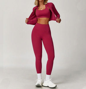 Womens Seamless Workout Zipper <b>Jacket</b> and Pants Set High Elastic Fitness <b>Yoga</b> Set Comfortable Skin Friendly Wear - Product Image 3