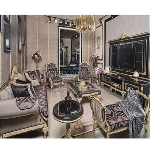 Juego de Sofás de 5 Plazas de Madera de Teca Estilo Rumanía, Profesional, Duradero, Pulido Blanco Plateado, Muebles de Lujo para Sala de Estar - Product Image 5