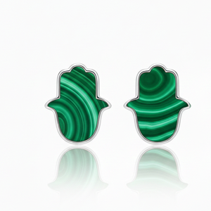 Boucles d'oreilles clous en argent sterling 925 véritable de qualité supérieure, forme Ahimsa en malachite, sertissage clos, finition haut de gamme, mignonnes, tendance, cadeau de fiançailles - Product Image 1