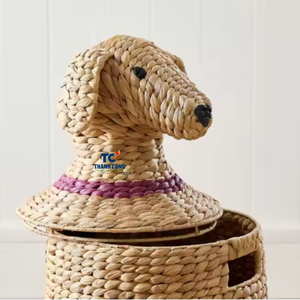 Adorable Dog-Shaped Woven Water Hyacinth Storage <b>Basket</b> Perfect for Kids' Room Decor, <b>Laundry</b> Hamper, and Accessories Organizer - Product Image 3