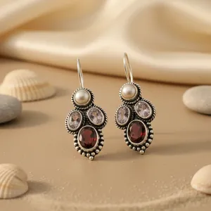 "Gold Plated 925 Silver <b>Pearl</b> & <b>Diamond</b> Dangle <b>Earrings</b> for Women's Wedding & Party Gifts" - Product Image 3