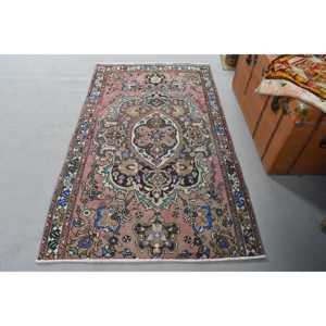 Alfombra Turca de 3.5x6 pies, Alfombra Decorativa Vintage, Alfombra a Rayas Rojas y Azules - Product Image 1