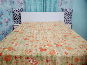 100% Cotton Vintage Floral Printed Kantha Quilt Light Weight King Size Handstitched Kantha <b>Bedcover</b> for Home Hotel Soft Organic - Product Image 6