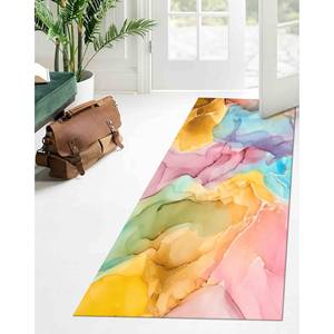 Tapis imprimé avec motif encre alcoolisée dorée et accents marbrés colorés, tapis doux non tissé - Product Image 4