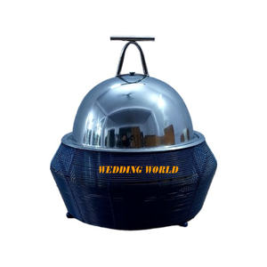 Cazuela de diseñador de forma redonda con acabado en madera y Metal, calentador de alimentos de Metal decorativo para restaurante de la mejor calidad - Product Image 2