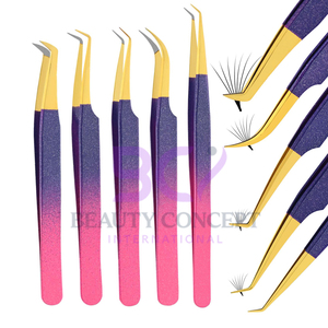 5 Pcs Eyelash Tweezers Set Comfort Grip Tweezers Best Selling Two Color Wholesale Price Coated Tweezers for Lash Extension - Product Image 2