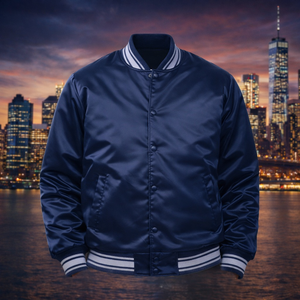 Chaqueta Varsity de Satén de Alta Calidad, Unisex, Estilo Urbano, Bordado Personalizado, Impresión Frontal |   Suministro Directo de Fábrica, Servicio OEM - Product Image 1