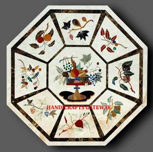 Attractive Design Handicrafts Items White Marble Inlay <b>Work</b> <b>Table</b> Top with Marble Handmade Octagonal Shape Flower Inlay <b>Table</b> - Product Image 1