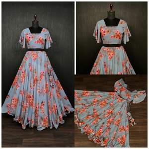 Georgette Impreso Flaired Falda Con Georgette Readymade Blusa Pieza looks - Product Image 3