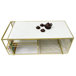 Modern Rustic Rectangular <b>Coffee</b> <b>Table</b> 120x60x45cm Stone Top & Bronze Frame Living Room Furniture-TT68189 - Product Image 6