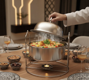 Réchaud à nourriture en métal moderne, vaisselle, buffet, fondue, qualité supérieure, usage domestique, cuisine, finition dorée, fêtes - Product Image 3