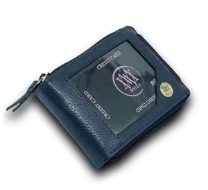 Tarjetero de moda personalizado con cierre de cremallera, tarjetero con capacidad para varias tarjetas, tarjetero de piel auténtica con logotipo en relieve para tarjetas - Product Image 1