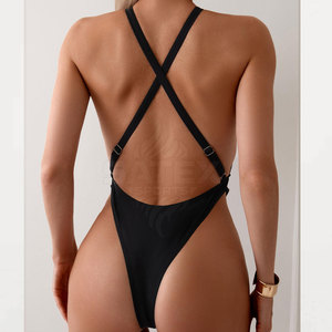 Maillot de bain une pièce pour femmes, monokini, coupe haute, logo sur le devant, matière légère à séchage rapide pour la natation en mer et en piscine - Product Image 3
