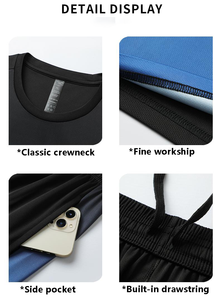 Conjunto de ropa deportiva de dos piezas, pantalones cortos de gimnasio de compresión elástica y camiseta de manga corta, transpirable, ligero, logotipo personalizado, patrón a cuadros - Product Image 4