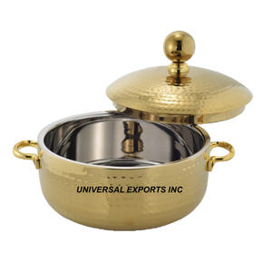 Olla martillada con acabado dorado, cazuela de lujo de doble pared, artículos de cocina, venta al por mayor, nuevo calentador de alimentos de Metal - Product Image 1