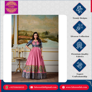 ชุด anarkali ชุด Koti พิมพ์ลายคาลามคาริทอจากโซล่าสำหรับงานแต่งงานแบบดั้งเดิม - Product Image 3