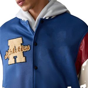 Tous les jours décontracté à manches longues collège Baseball Varsity vestes Vintage motif brodé en cuir Patchwork support toile - Product Image 2