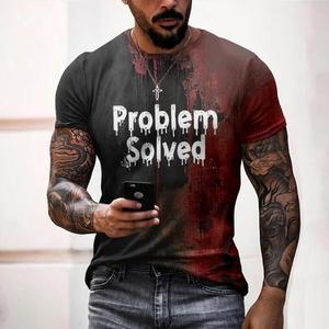 T-shirts pour hommes problème résolu t-shirts imprimés sanglants mode Horrible Halloween manches courtes décontracté col rond surdimensionné t-shirts hauts - Product Image 4