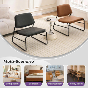 Modern Faux Leather Armless Metal <b>Chair</b>, <b>Upholstered</b> Accent <b>Chair</b> with Adjustable Cushion for Living Room - Product Image 4