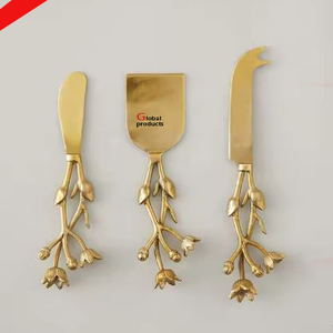 Cubiertos de diseño de acero inoxidable de aspecto único con mango dorado para restaurante y bar de hotel - Product Image 5