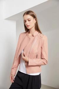 แจ็กเก็ตหนังเทียมแบบสั้นสำหรับผู้หญิงเสื้อโค้ทหนังแขนยาวลำลองมีซิปสำหรับใส่ขี่มอเตอร์ไซค์เสื้อแจ็คเก็ตหนัง PU สำหรับฤดูใบไม้ร่วง - Product Image 4