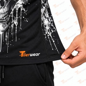 <b>Men's</b> <b>Black</b> Crew Neck <b>Tank</b> <b>Top</b> Skull Printed Sleeveless Stringer Vest Sporty Gym Bodybuilding Workout Fitness 100% Polyester - Product Image 6
