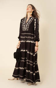 2024 élégant fête Maxi robe femmes broderie lourde à manches longues étage longueur concepteur doux Style tissé tissu modèle personnalisé - Product Image 2