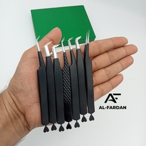 Professional Eyelash Tweezers Matte <b>Black</b> Color with Heart Icon At Bottom 45 65 75 90 Degree Pointed <b>Boot</b> Lash Extension Tweezer - Product Image 2