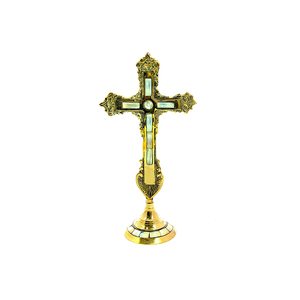Crucifijo de Mesa, Jesucristo, Cruz de Bendición de Latón, Cruz Bizantina Ortodoxa Griega Hecha a Mano, Cruz Sagrada Chapada en Oro - Product Image 4