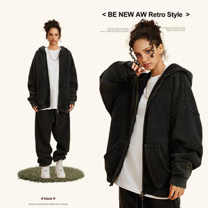 Sudaderas con capucha personalizadas DTG de invierno, estilo urbano, con cremallera, unisex, 100% algodón, lisas, 400 g/m², de alto gramaje, vintage, con lavado ácido y bordado. - Product Image 4