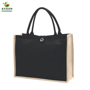 Bolsa de compras negra de yute con algodón incorporado para tiendas de comestibles y centros comerciales - Product Image 6