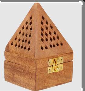 Brûleur d'encens en bois poli artisanal et écologique avec forme géométrique par Crescent Crafts - Product Image 1