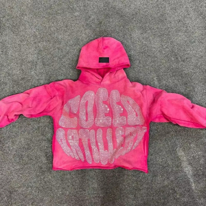 Sun Faded Vintage Hoodie Streetwear Doble capa cosida rasgado ácido lavado Rhinestone peso pesado 500 Gsm Pullover Hoodie hombres - Product Image 4